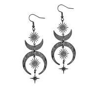 Hanary Black Celestial Sun Moon Star Earrings Dangle, Gothic Boho Earrings for Women, Boho Goth Jewelry, Christmas Jewelry Gifts