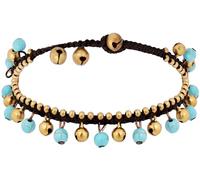 Hanary Bohemian Style Anklet with Jingling Bell and Hand-woven Rope, Turquoise-toned and Brass Chain Foot Bracelet, Summer Beach Ankle Bracelet for Women