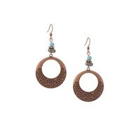 Hanary Boho Antique Copper Tone Engraved Open Circle O Ring Hoop Dangle Drop Earrings for Women with Created Turquoise Beads, Vintage Tribal Jewelry Gift