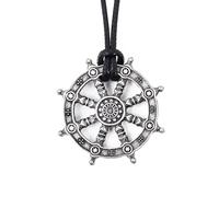 Hanary Buddhist Dharma Wheel of Life Dharmachakra Necklace, Buddhist Jewelry Gift for Men and Women