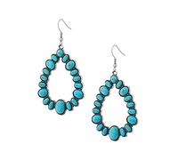 Hanary Ethnic Oval Bohemian Created Turquoise Dangle Drop Earrings, Vintage Boho Hippie Jewelry Gift for Women