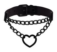 Hanary Goth Heart Chain Choker Necklace, PU Leather Choker, Gothic Punk Grunge Emo Necklace, Halloween Christmas Jewelry Gift for Women, Men