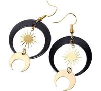 Hanary Gothic Black Boho Sun and Moon Earrings, Crescent Moon Star Pendant, Celestial Earrings, Goth Jewelry Gift for Women