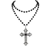 Hanary Layered Black Beaded Cross Y2k Necklace, Gothic Emo Necklace, Goth Halloween Christmas Jewelry Gift For Women