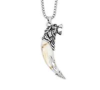 Hanary Silver Wolf Tooth Necklace - Men's Animal Fang Pendant With Retro Head Spear Chain for Ceremony Gift Jewelry
