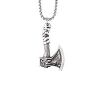 Hanary Viking Battle Axe Necklace, Wolf Raven Axe Amulet Pendant, Stainless Steel Box Chain, Authentic Viking Jewelry Men