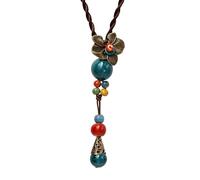 Hanary Vintage Bohemian Colorful Ceramic Bead Antique Flower Y Necklace, Vintage Hippie Statement Jewelry Gift for Women