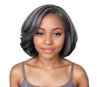 HANASCC Salt and Pepper Wigs for Women 10" Glueless Grey Short Bob Wigs Pre Plucked Body Wave Gray Human Hair Wig Pre Cut 5x5 HD Transparent Grey Glueless Lace Front Wigs for Women