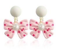 Hanavigar Dainty Simple Red Alloy Polka Dot Bow Dangle Drop Stud Earrings For Women, L, Metal, No Gemstone