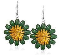 Hanavigar Handmade Lightweight Bohemian Sunflower Dangle drop Earrings Boho Cute Trendy Genuine Leather Flower Hook Earring for Women Statement Jewelry Gifts, Leather, No Gemstone