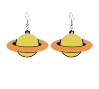 Hanavigar Handmade Lightweight Wooden Flying UFO Earrings Cute Bohemian Natural Wood Planet Shaped Dangle Drop Earring Astronaut Novelty Hook Earring for Women, Wood, No Gemstone