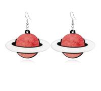 Hanavigar Handmade Lightweight Wooden Flying UFO Earrings Cute Bohemian Natural Wood Planet Shaped Dangle Drop Earring Astronaut Novelty Hook Earring for Women, Wood, No Gemstone