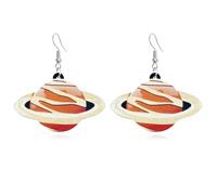 Hanavigar Handmade Lightweight Wooden Flying UFO Earrings Cute Bohemian Natural Wood Planet Shaped Dangle Drop Earring Astronaut Novelty Hook Earring for Women, Wood, No Gemstone