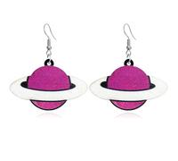 Hanavigar Handmade Lightweight Wooden Flying UFO Earrings Cute Bohemian Natural Wood Planet Shaped Dangle Drop Earring Astronaut Novelty Hook Earring for Women, Wood, No Gemstone