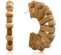 Hanavigar Natural Wooden Geometry Semicircle Sector Hollow Lightweight Stud Earrings Handmade Fan-shaped Disc Bamboo Earrings For Women Girls Jewelry Gift, Wood, No Gemstone