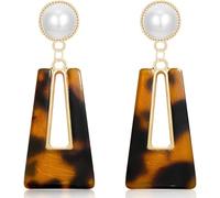 Hanavigar Vintage Geometry Hollow Gold Pearl Acrylic Lightweight Dangle Drop Earrings Bohemian Retro Black Trapezoid Stud Earrings For Women Jewelry Gifts, L, Metal, No Gemstone