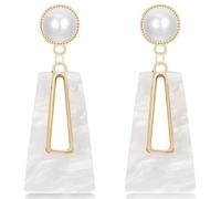 Hanavigar Vintage Geometry Hollow Gold Pearl Acrylic Lightweight Dangle Drop Earrings Bohemian Retro Black Trapezoid Stud Earrings For Women Jewelry Gifts, L, Metal, No Gemstone