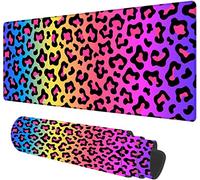 Hanazaoa Large Mouse Pad,Neon Rainbow Leopard Print Large XL Desk Mat Extended Waterproof Mouse Mat with Stitched Edges and Non-Slip Base for Office Gaming Home 31.5 X 11.8 Inch