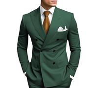 HANBANGWEI 2 Piece Double Breasted Suit Men Slim Fit Mens Double Breasted Blazer Pants Sets Wedding Prom Homecoming Suit, Dark Green, L