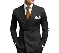HANBANGWEI 2 Piece Double Breasted Suit Men Slim Fit Mens Double Breasted Blazer Pants Sets Wedding Prom Homecoming Suit, Black, XL