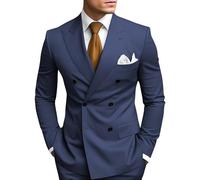 HANBANGWEI 2 Piece Double Breasted Suit Men Slim Fit Mens Double Breasted Blazer Pants Sets Wedding Prom Homecoming Suit, Navy Blue, M
