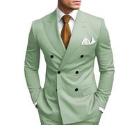 HANBANGWEI 2 Piece Double Breasted Suit Men Slim Fit Mens Double Breasted Blazer Pants Sets Wedding Prom Homecoming Suit, Sage Green, M