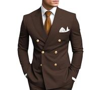 HANBANGWEI 2 Piece Double Breasted Suit Men Slim Fit Mens Double Breasted Blazer Pants Sets Wedding Prom Homecoming Suit, Coffee-gold, XS