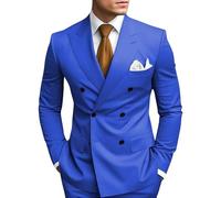 HANBANGWEI 2 Piece Double Breasted Suit Men Slim Fit Mens Double Breasted Blazer Pants Sets Wedding Prom Homecoming Suit, Royal Blue, M