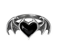 HANBOLI Ring, Gothic Soul Ring Black Red Heart Demon Wing Ring High Polish Finger Ring Wedding Band Cocktail Party Promise Ring Black