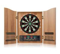 Hanbramo Electronic Dart Board Cabinet Set, 12 Soft Tip Darts, Electric Dart Boards for Adults, Digital Dart Board with Integrated Scoreboard for Family Game Rooms (Wood)