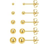 HANCAO 5 Pairs Extra Long Post Earrings 316L Stainless Steel Ball Stud Earrings for Women Men Hypoallergenic Ear Piercing Studs for Sensitive Ears 2-6mm, Stainless Steel, No Gemstone