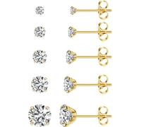 HANCAO 5 Pairs Extra Long Post Earrings 316L Stainless Steel Stud Earrings for Women Hypoallergenic Cubic Zirconia Ear Piercing Studs for Sensitive Ears 3-8mm, 8 mm, Stainless Steel, Cubic Zirconia