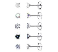 HANCAO Stainless Steel Stud Earrings for Women Extra Long Post Earrings Cubic Zirconia Moonstone Hypoallergenic Earrings Studs for Sensitive Ears, 4 mm, Stainless Steel, Cubic Zirconia