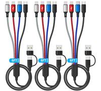 HanCenDa 4 in 2 Multi Charging Cable, 3Pack 6FT Multiple Chargers for All Devices Nylon Braided USB A/C to 2*Lighting/Typc C/Micro USB Port Universal Multi USB Charger Cords for iPhone 16/15