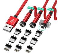 HanCenDa USB Magnetic Charging Cable 1/2/3M, 3 in 1 Magnetic USB C Cable, 3A Fast Charger Data Transfer Charging Cable, Red Nylon USB Charging Cable for iPhone/Sumsung