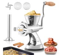 Hanchen Manual Meat Grinder Mincer Sausage Stuffer All Stainless Steel Household Sausage Stuffing Machine with 8mm & 5mm Cutting Plates,Suction Cup