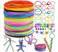 HanCheng 250 PCS Scoobies Strings Kit,200 Scoubidou Strings in 20 Colours with 10 Keyrings,10 Hooks,25 Beads,5 Bells,Scoobies Cords for Bracelets,Keyrings and DIY Projects