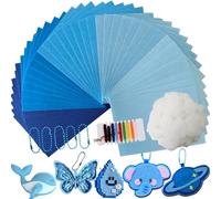 HanCheng 40 PCS Blue Felt Fabric,5 Colours Felt Sheets with 50g Stuffing,5 Ball Chain,Needle and Thread,1mm Thick Nonwoven 20 x 30 cm,Fabric for Sewing and DIY Crafts (Blue Series)