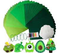 HanCheng 40 PCS Green Felt Fabric,5 Colours Felt Sheets with 50g Stuffing,5 Ball Chain,Needle and Thread,1mm Thick Nonwoven 20 x 30 cm,Fabric for Sewing and DIY Crafts (Green Series)