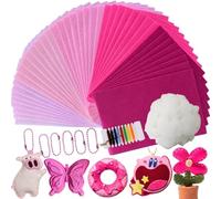HanCheng 40 PCS Pink Felt Fabric,5 Colours Felt Sheets with 50g Stuffing,5 Ball Chain,Needle and Thread,1mm Thick Nonwoven 20 x 30 cm,Fabric for Sewing and DIY Crafts (Pink Series)