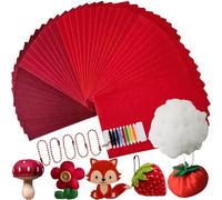 HanCheng 40 PCS Red Felt Fabric,4 Colours Felt Sheets with 50g Stuffing,5 Ball Chain,Needle and Thread,1mm Thick Nonwoven 20 x 30 cm,Fabric for Sewing and DIY Crafts (Red Series)