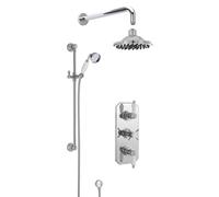 Hanchurch Traditional Concealed Triple Valve with Bevelled Back Plate Shower Set with Slide Rail Kit, Arm & Head- Chrome - Balterley