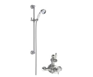 Hanchurch Traditional Twin Exposed Valve & Slide Rail Shower Set - Chrome/White - Balterley