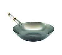 hancock london medium wok 13" flat base bottom carbon steel wooden handle