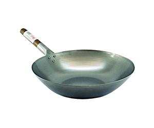 hancock london medium wok 13" flat base bottom carbon steel wooden handle
