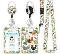 Hancynir Chicken Lanyards for Id Badges, Badge Holder Retractable Reel Clip | Funny Work Name Tag, Cute Keychain Lanyard with ID Holder, Card Protector, for Women Teacher Nurse Doctor Office Gifts