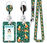 Hancynir Fox Floral Lanyards for Id Badges, Cute Badge Holder with Retractable Reel Clip, Work Name Tags Keychain Lanyard with ID Holder, Card Protector for Teacher Nurse Doctor Office