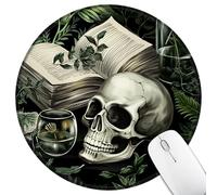 Hancynir Funny Goth Skull Mouse Pad for Desk, Gothic Book Plant Small Mousepad with Non-Slip Base, Round Mouse Pads for Laptop Gaming, Computer Mouse Mat for Office Decor Accessories Supplies