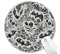 Hancynir Goth Bat Floral Mouse Pad for Desk, Gothic Small Cute Mousepad with Non-Slip Base, Round Mouse Pads for Wireless Mouse Laptop Gaming, Computer Mouse Mat for Office Decor Desk Accessories