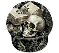 Hancynir Goth Funny Skull Plant Mouse Pad with Wrist Rest, Gothic Book Leaves Ergonomic Mouse Pads, Computer Mousepad with Non-Slip Base, Cute Mouse Pad for Desk Accessories Office Decor Supplies
